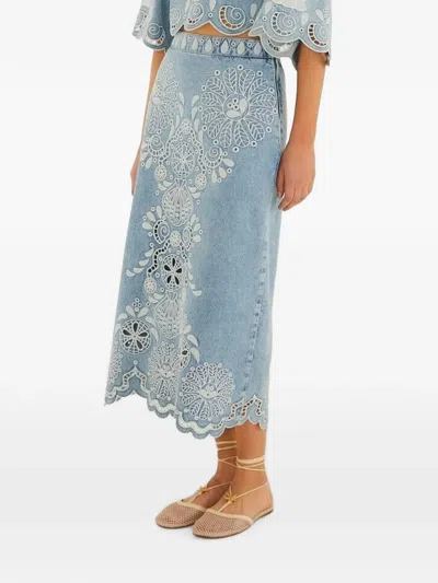Farm Rio Embroidered Skirt In Blue