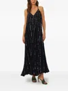 Farm Rio Embroidered-stones Pleated Maxi Dress In Black