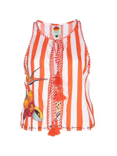 Farm Rio Embroidered Striped Blouse In Weiss