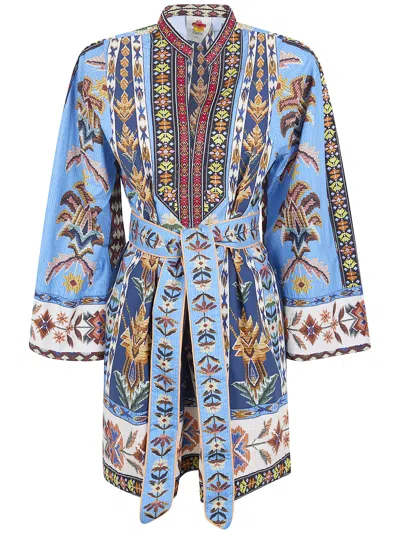 Farm Rio Blue Dress With V-neck And All-over Floral Motif In Fabric Woman In Multi