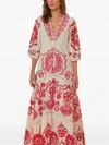 Farm Rio Embroidered Tiered Dress In White