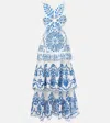 Farm Rio Embroidered Tiered Linen Maxi Dress In White