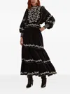 Farm Rio Embroidered Tiered Midi Skirt In Black