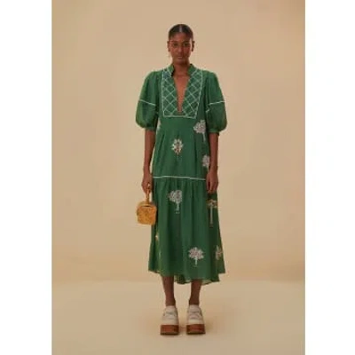 Farm Rio Embroidered Trees Midi Dress In Green | ModeSens