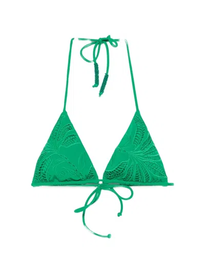 Farm Rio Embroidered Triangle Bikini Top In Green