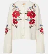 Farm Rio Embroidered Flowers Wool Cardigan In White