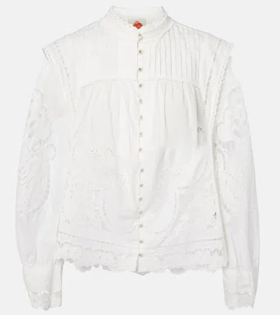 Farm Rio Embroidery Cotton Blouse In White