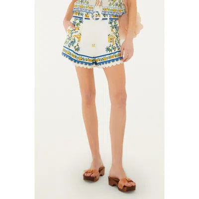 Farm Rio Emily Floral Tapestry Cotton Shorts In White