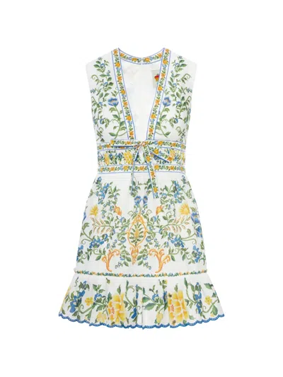 Farm Rio Off-white Emily Floral Tapestry Ruffled Mini Dress In Multi
