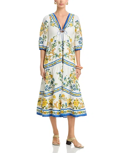Farm Rio Emily Trapeze Dress In White