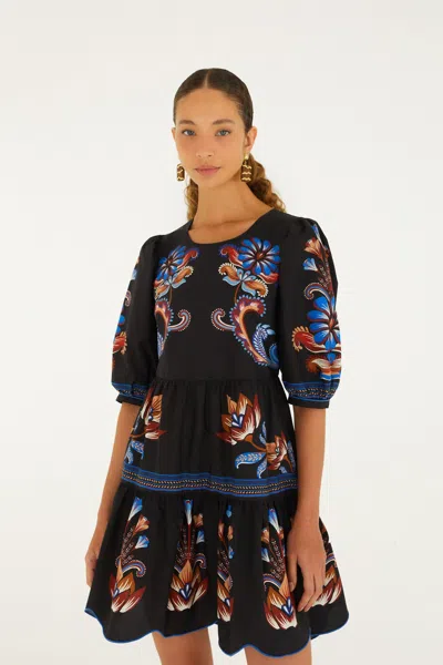 Farm Rio Energy Floral Ruffled Hem Mini Dress In Black