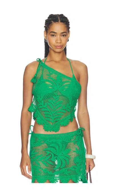 Farm Rio Engineering Blouse In Green