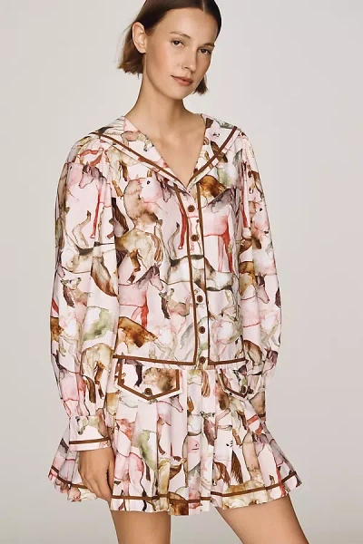 Farm Rio Equestrian Cotton Light Mini Dress In Pink