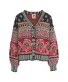 Farm Rio Ainika Groove Patterned Cotton Cardigan In Black