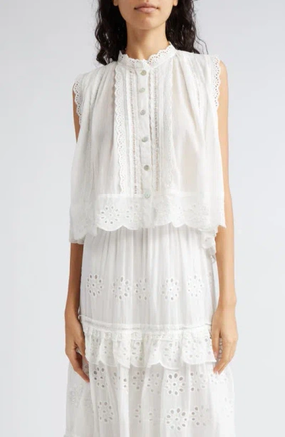 Farm Rio Eyelet Accent Sleeveless High-low Top In Off-white