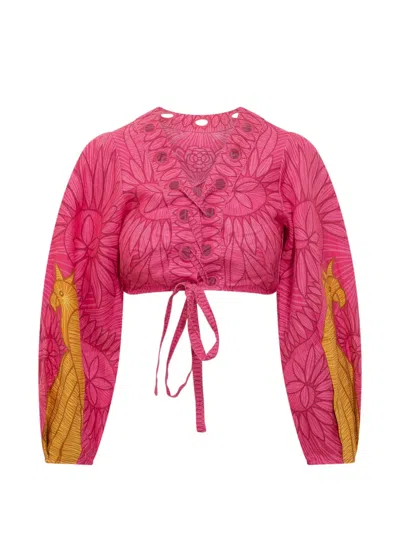 Farm Rio Usiacuri Eyelet Cropped Top In Red