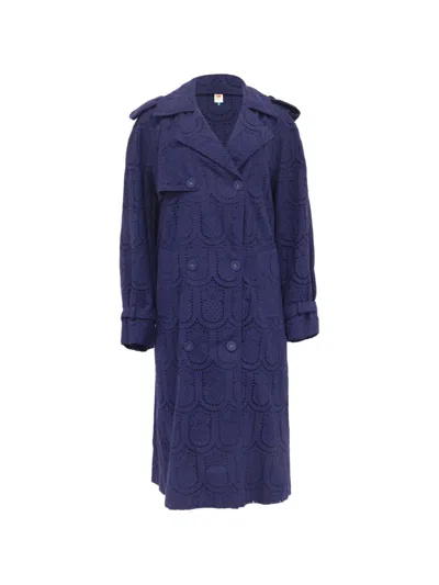 Pre-owned Farm Rio Eyelet Double-breasted Trench Coat In Purple