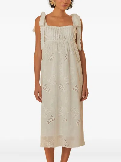 Farm Rio Eyelet-embroidered Tie-shoulder Midi Dress In White