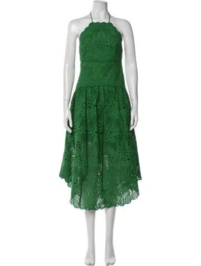 Pre-owned Farm Rio Eyelet Midi Length Dress In Green