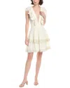 Farm Rio Eyelet Patch Beaded Mini Dress In White