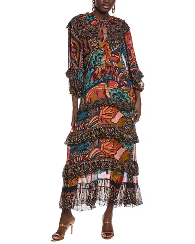 Farm Rio Fall Mix Multicolor Maxi Dress In Brown