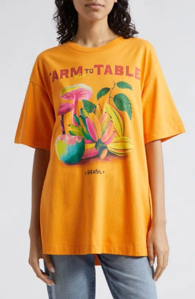 Farm Rio Farm To Table Oversize Cotton Graphic T-shirt In Orange