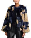 Farm Rio Multicolor Faux Fur Coat In Blue