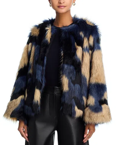 Farm Rio Faux Fur Coat In Blue
