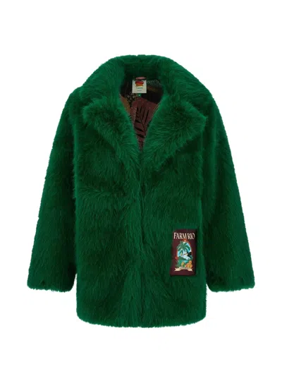 Farm Rio Faux-fur Graphic-patch Coat In Green