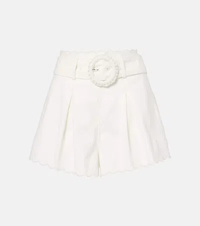 Farm Rio Festone High-rise Cotton Shorts In White