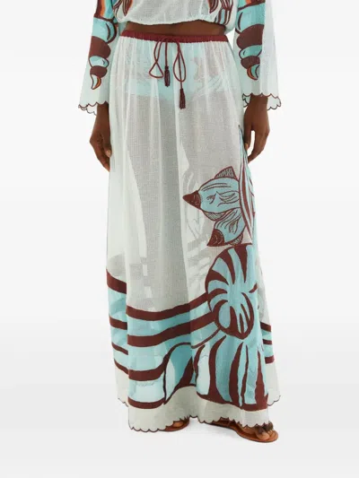 Farm Rio Fish-print Scalloped-edge Long Skirt In Multi