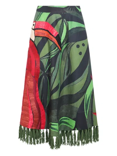 FARM RIO FLAMINGO-EMBROIDERED MAXI SKIRT