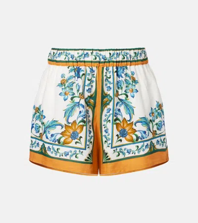 Farm Rio Flora Tile Floral Linen-blend Shorts In Multi