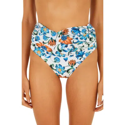 Farm Rio Flora Tile High-waist Bikini Bottoms In Blue