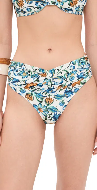 Farm Rio Flora Tile Hot Pants Bikini Bottoms Flora Tile Off White In Blue
