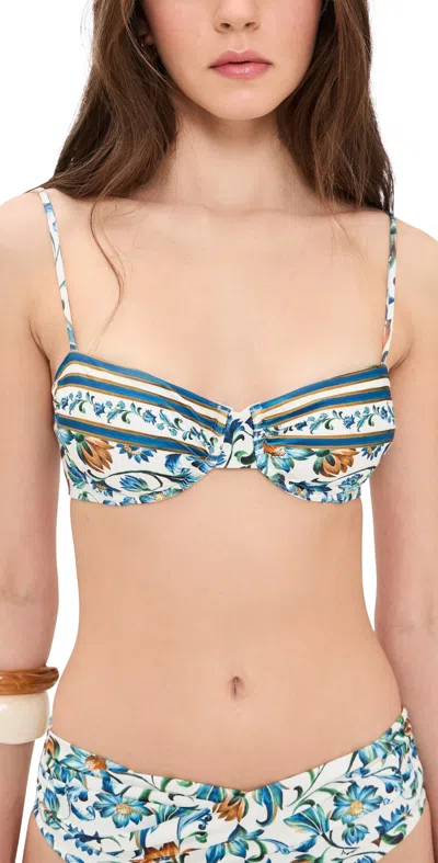 Farm Rio Flora Tile Under Wire Bikini Top Flora Tile Off White In Blue
