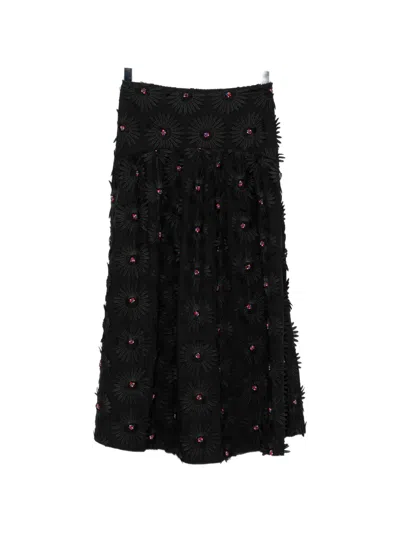 Farm Rio Floral-appliqué Midi Skirt In Black