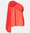 Farm Rio Red Rose One Shoulder Blouse Red In Red