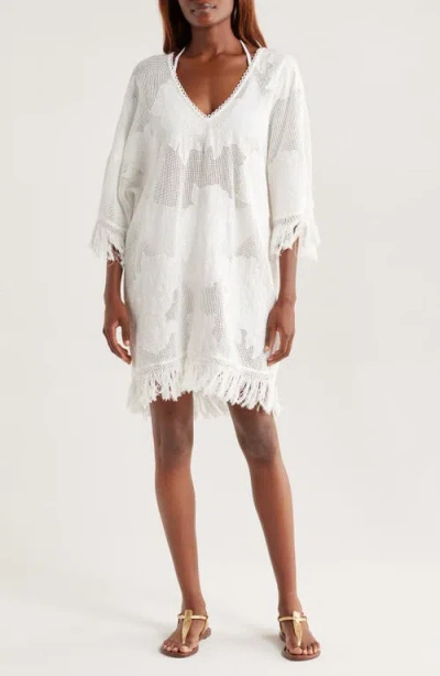 Farm Rio Floral Appliqué Sheer Cotton Blend Cover-up Sundress