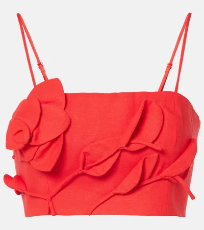 Farm Rio Floral-appliqué Top In Red