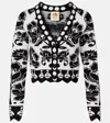 Farm Rio Floral Arabesque Jacquard Cardigan In Black