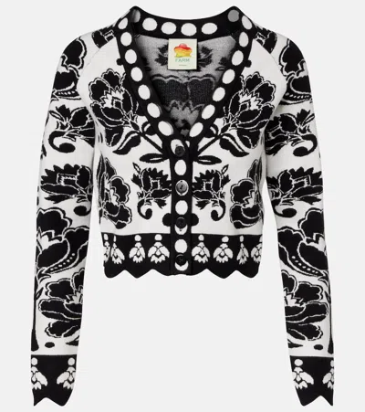 Farm Rio Floral Arabesque Jacquard Cardigan In Black