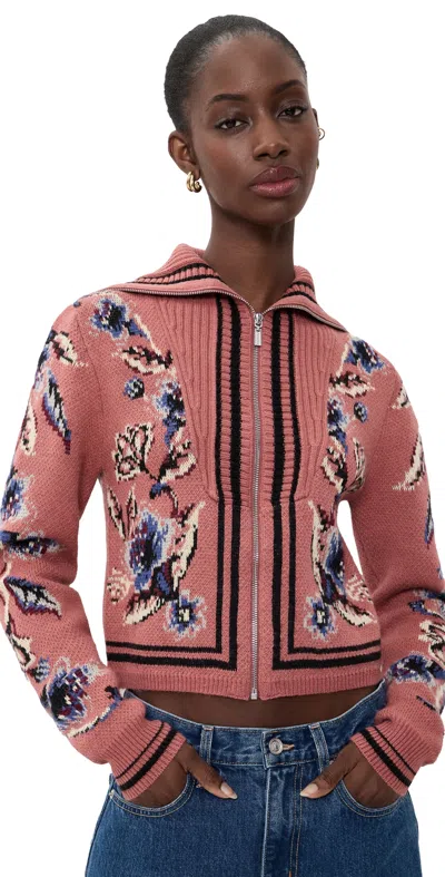 Farm Rio Floral Beauty Tapestry Knit Cardigan Floral Tapestry Blush Pink