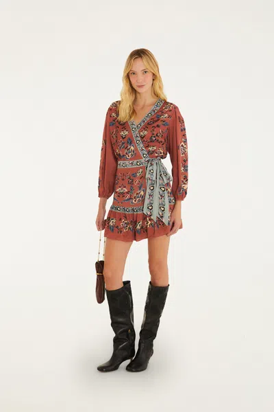 Farm Rio Floral Beauty Tapestry Wrap Mini Dress In Pink