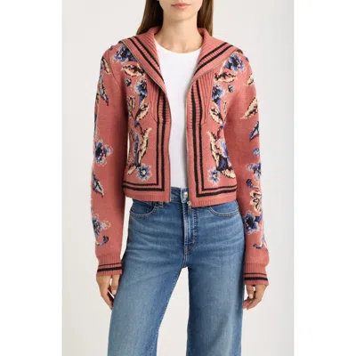 Farm Rio Floral Beauty Tapestry Zip Cardigan In Brown