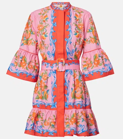 Farm Rio Floral Belted Cotton Minidress In Multicoloured