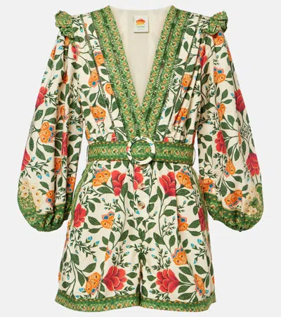 Farm Rio Floral Belted Cotton Romper In Multi