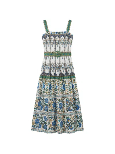 Farm Rio Manoela Belted Floral Linen-blend Pleated Midi Dress In Multi