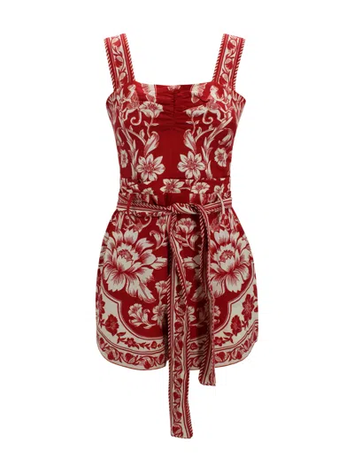 Farm Rio Linen Blend Belted Romper In Purple