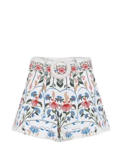 Farm Rio Floral Motif Belted Shorts For Women In Multi